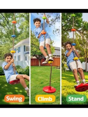 Outdoor/indoor Kids Rope Swing with Climbing Features- New